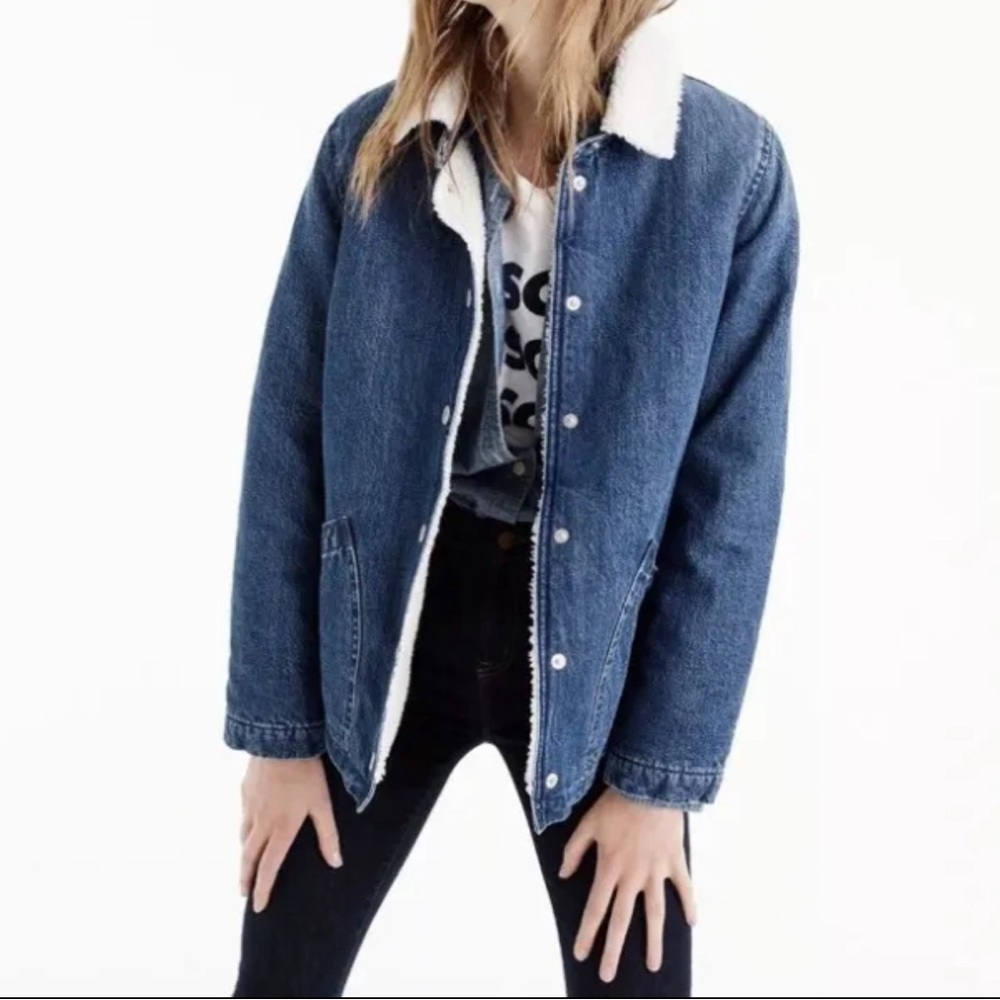 J CREW DENIM SHERPA SWING JEAN JACKET IN STANMORE WASH size XL